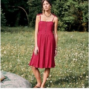 Sezane Juliette Silk Midi Dress Fuschia Tie Straps Buttons Lined Sz FR38 = US 6